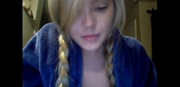  Blonde with long hair Magy is rubbing her pussy in front of her web cam  PERFECT GIRLS